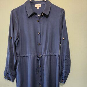 Maison Jules Dress Shirt Womens Blue Button Front Collar Waist Tie, Size S